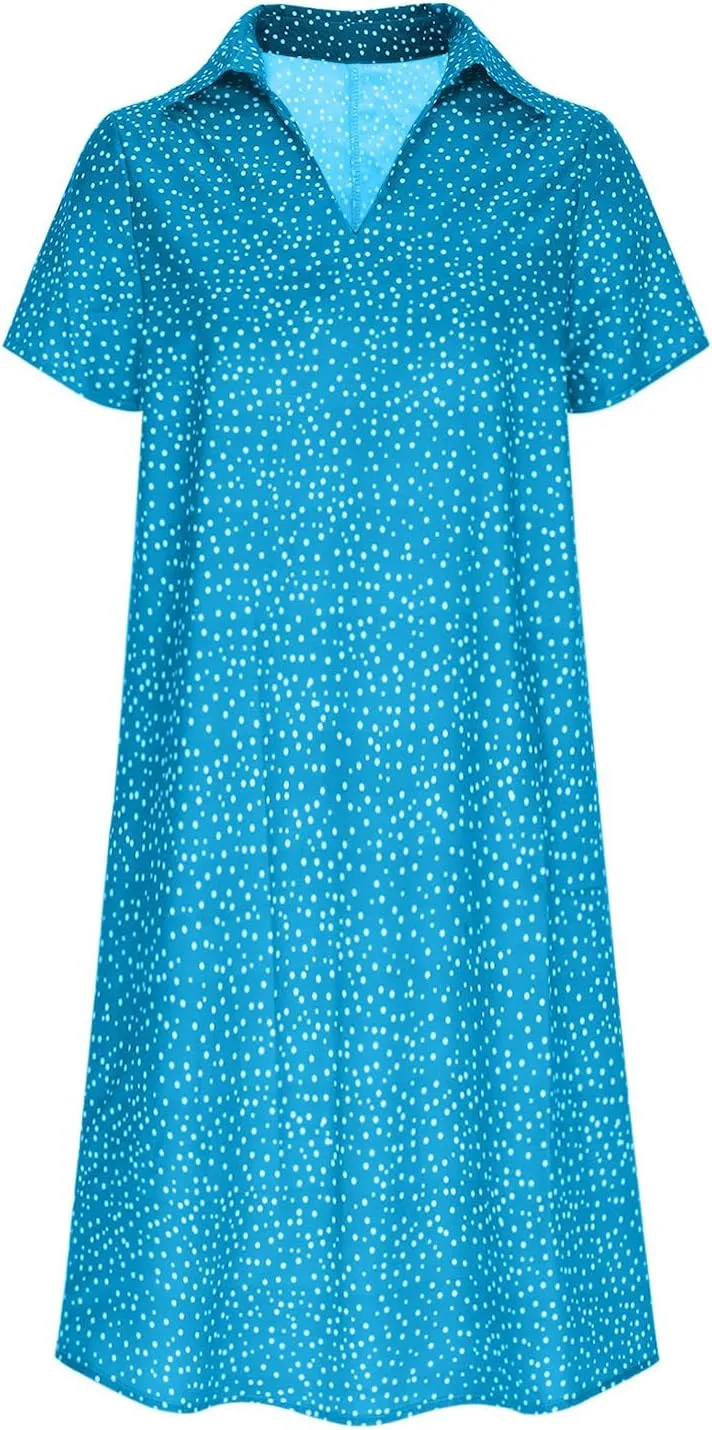 Polka Dot Dress for Women Boho Flowy Wrinkless Casual Dresses Vacation Tunic Ruffle Knee Length Sundresses Summer 2025