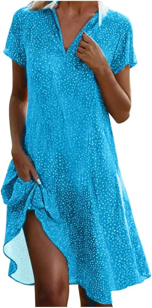 Polka Dot Dress for Women Boho Flowy Wrinkless Casual Dresses Vacation Tunic Ruffle Knee Length Sundresses Summer 2025
