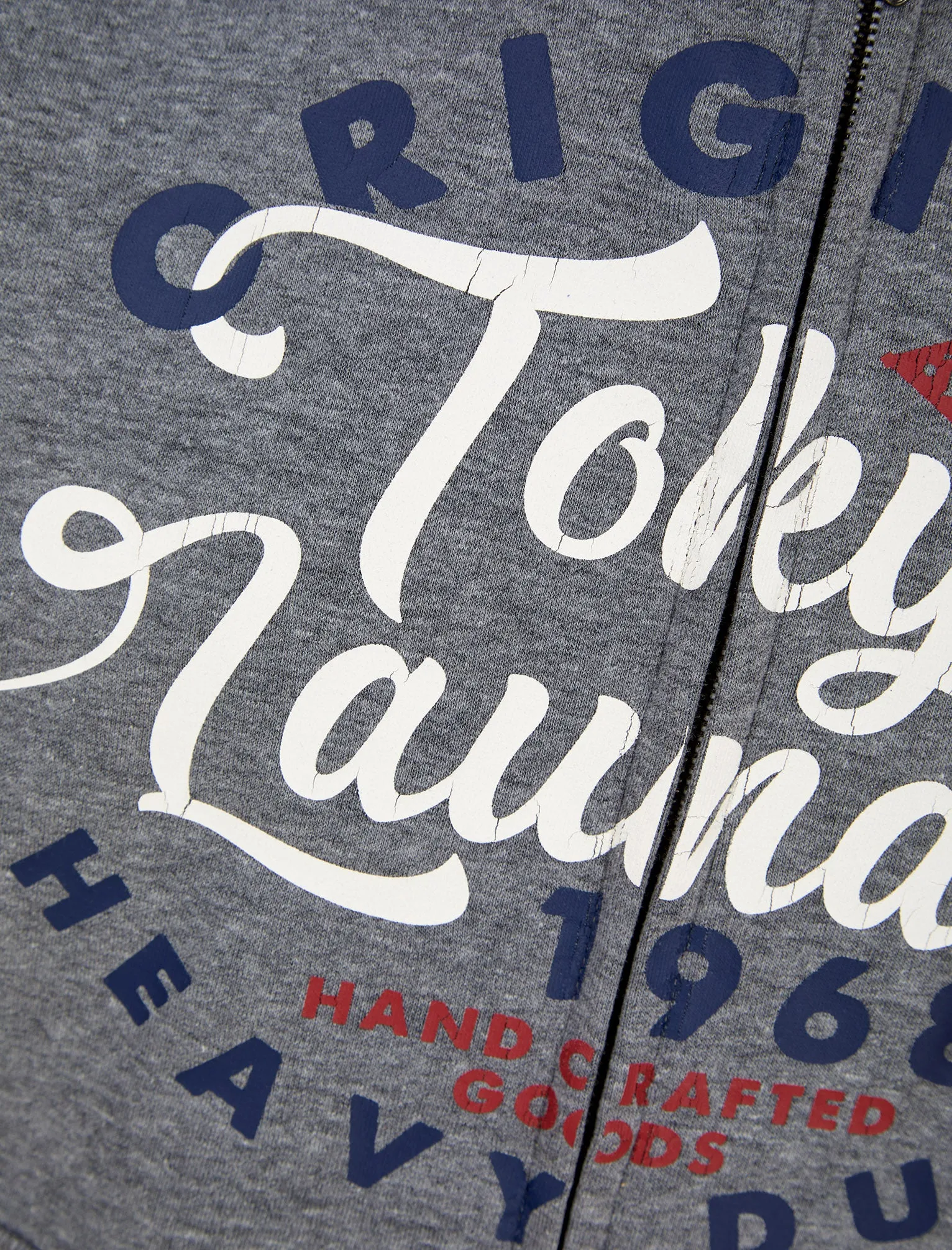 Prevail Motif Brushback Fleece Zip Through Hoodie in Mid Grey Marl - Tokyo Laundry