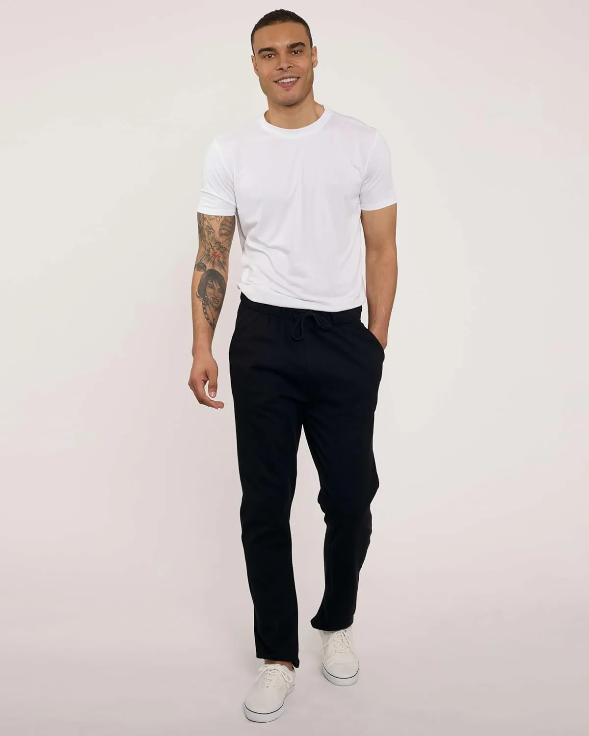 Real Essentials 3 Pack: Men's Tech Fleece Athletic Casual Open Bottom Sweatpants with Pockets (Available in Big & Tall)