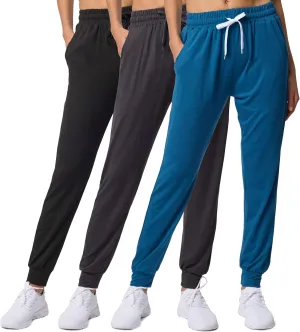 Real Essentials 3 Pack: Women's Ultra-Soft Lounge Joggers Sweatpants Athletic Yoga Pants with Pockets (Available in Plus)