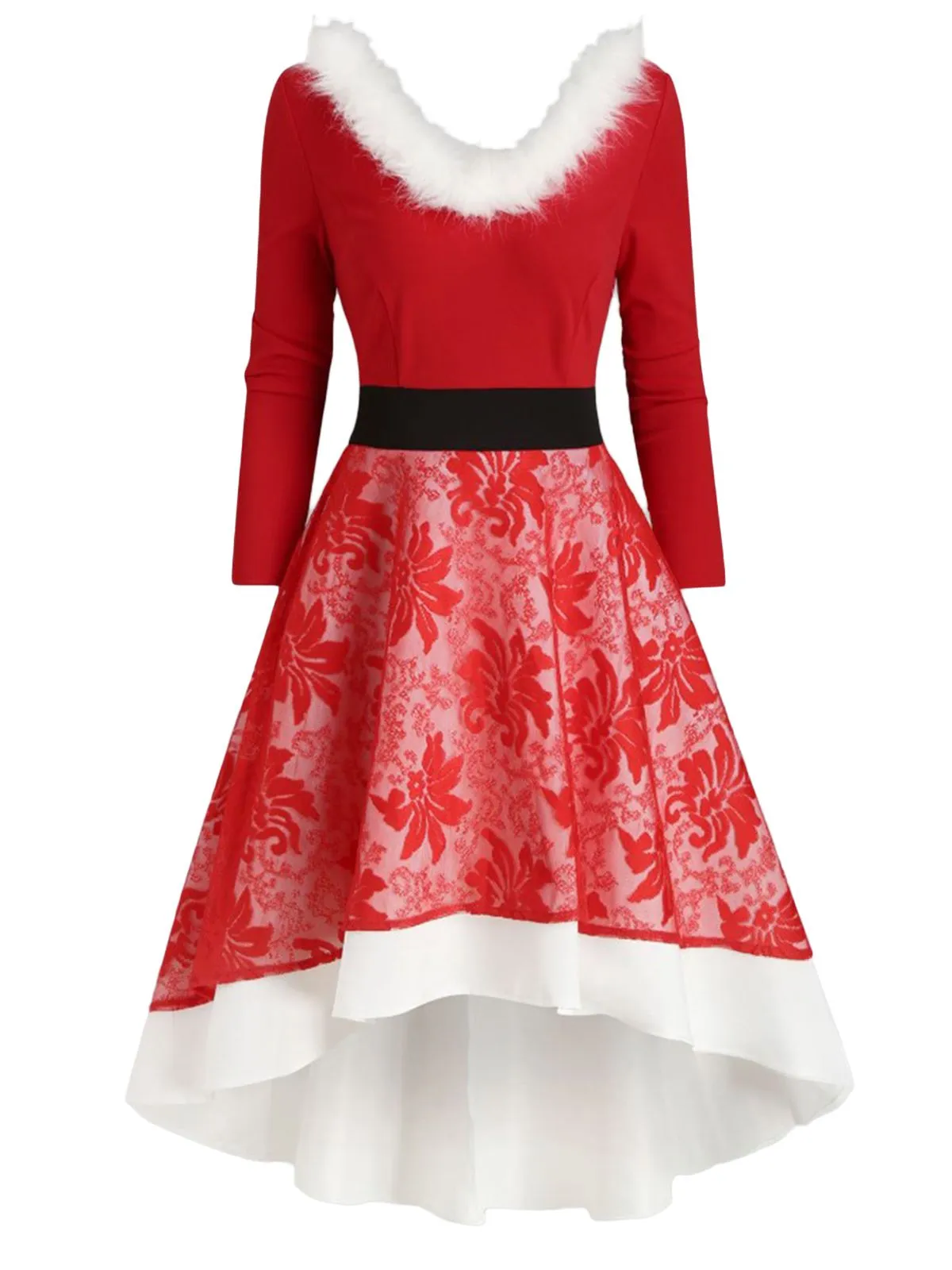Red 1950s Lace Patchwork Furry Dress