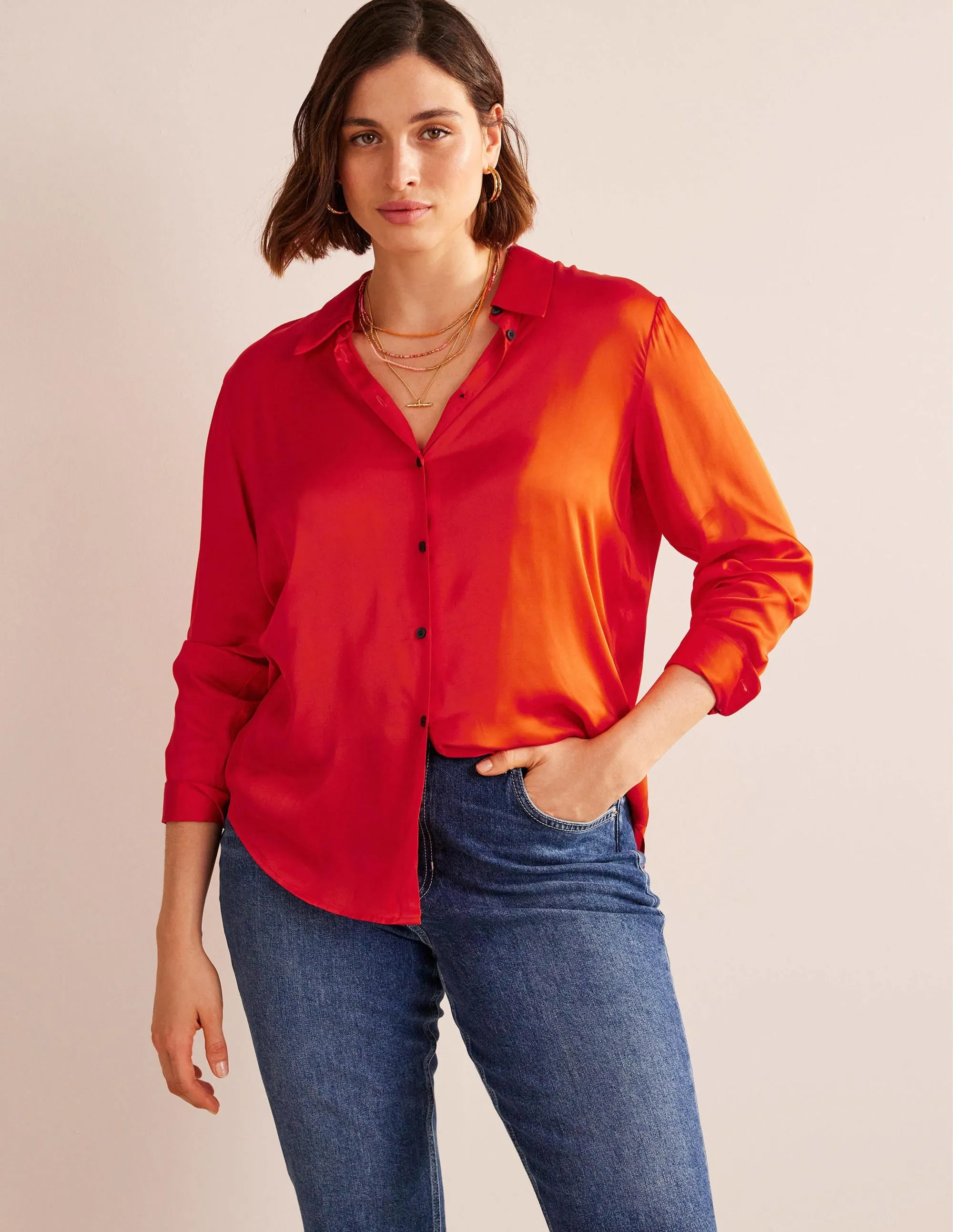 Relaxed Satin Shirt-Cherry Tomato