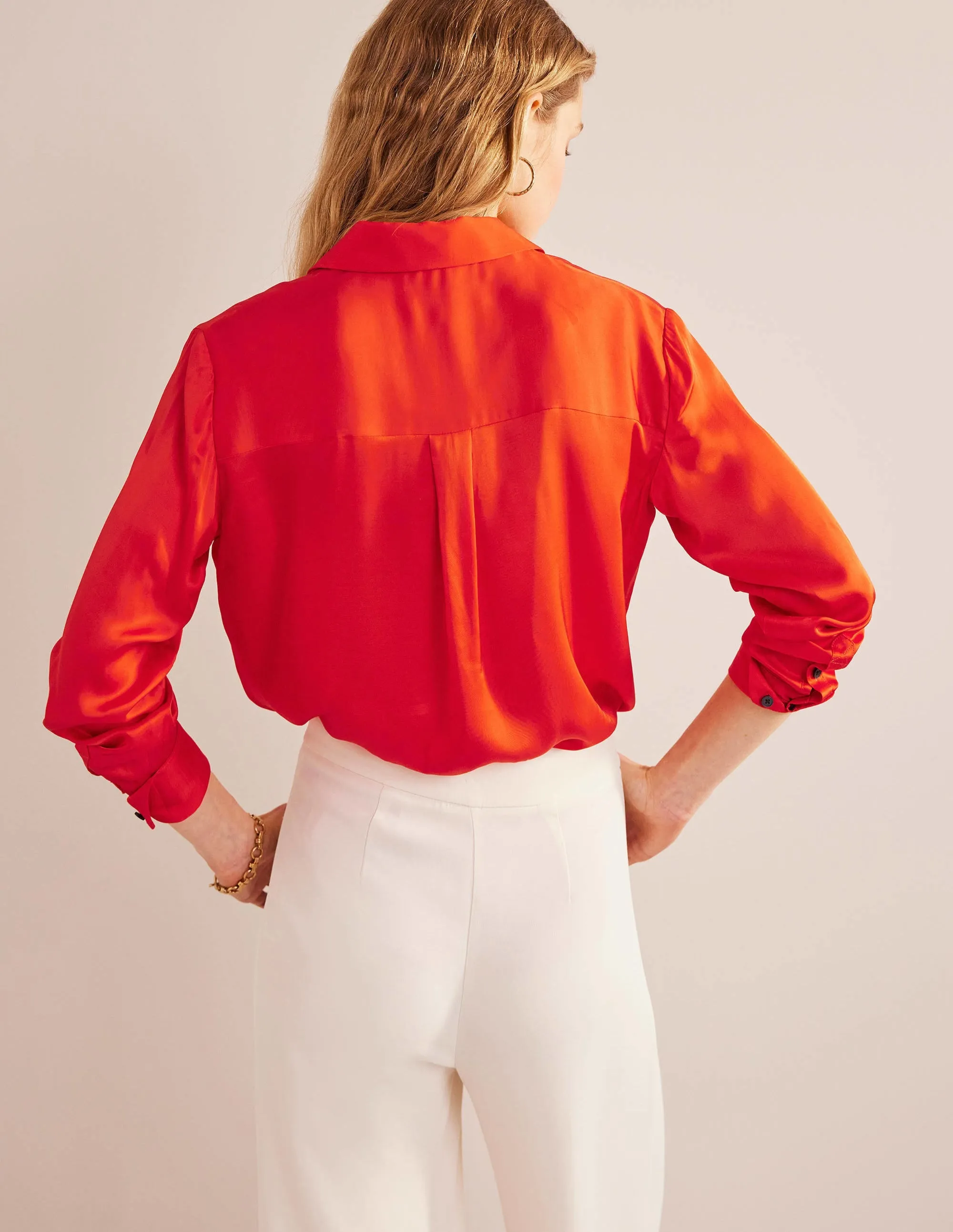 Relaxed Satin Shirt-Cherry Tomato