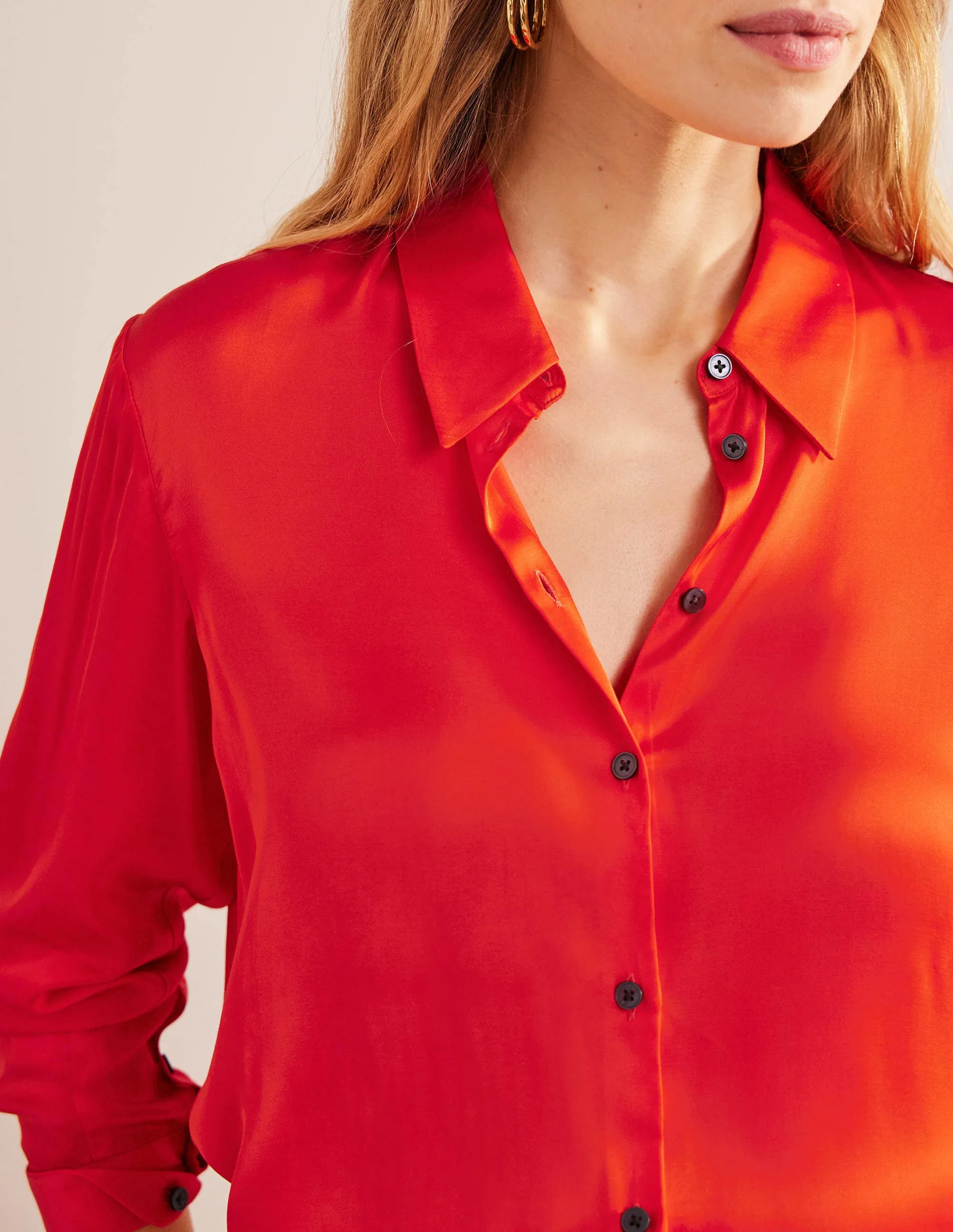 Relaxed Satin Shirt-Cherry Tomato