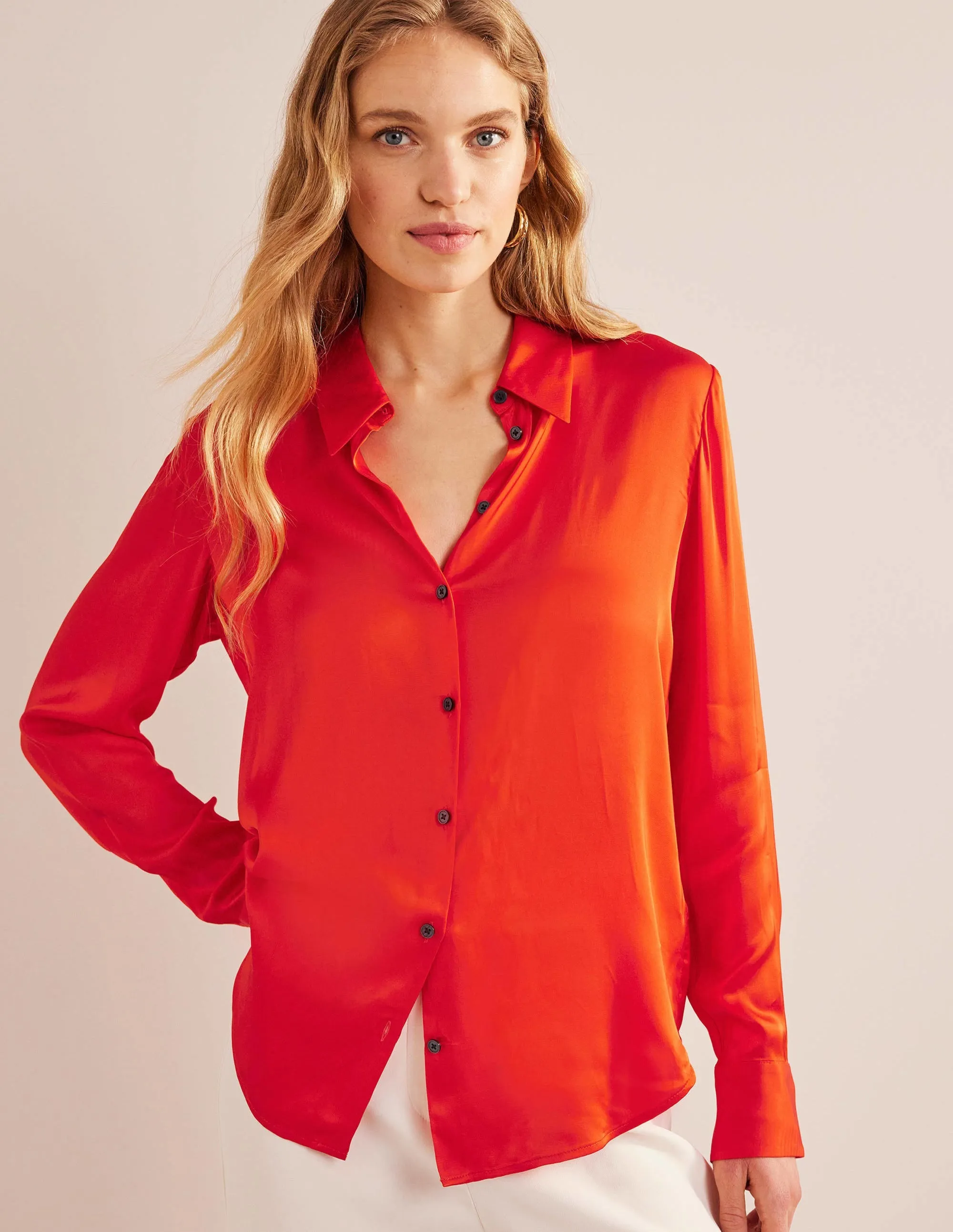 Relaxed Satin Shirt-Cherry Tomato