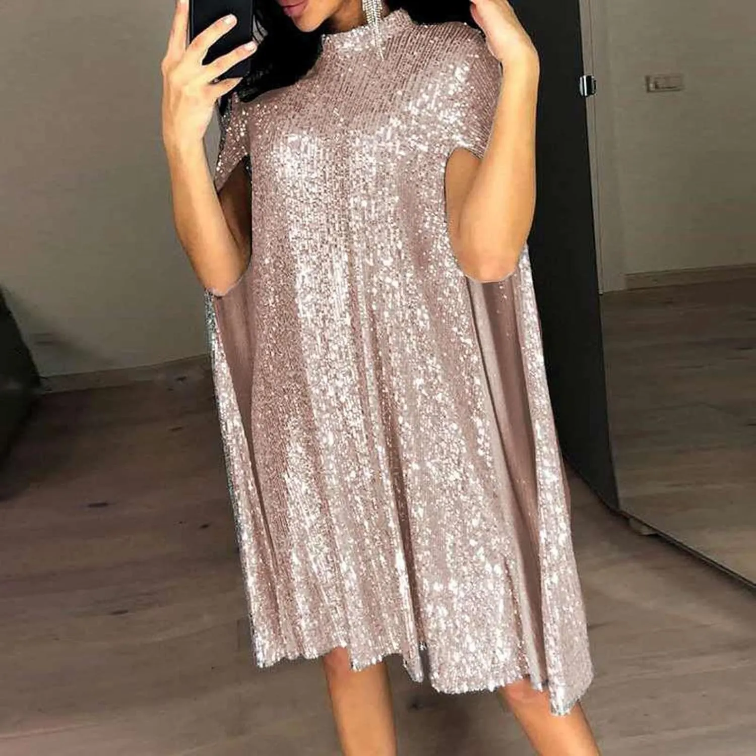 Rvidbe Women Sequin Midi Dress 2024 Fashion Casual Evening Sparkly Dress Wedding Guest Plus Size Formal Sexy Club Dresses