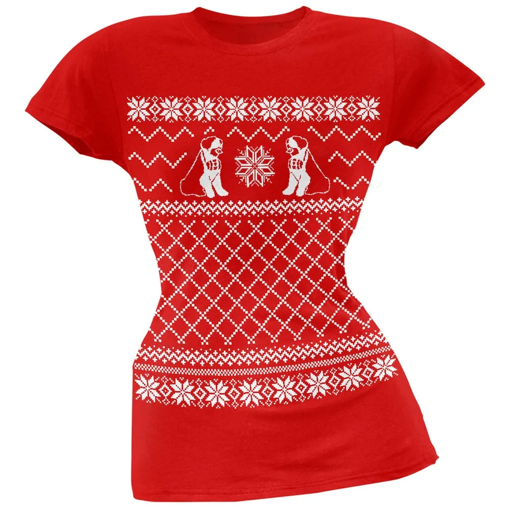 Saint Bernard Ugly Christmas Sweater Green Soft Juniors T-Shirt