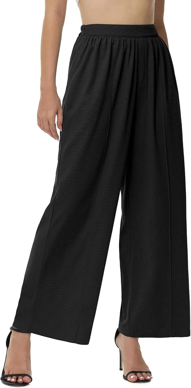 SeSe Code Womens Wide Leg Trousers Pants Waffle Knit Lounge Palazzo Pant High Waisted Casual Slacks with Pockets