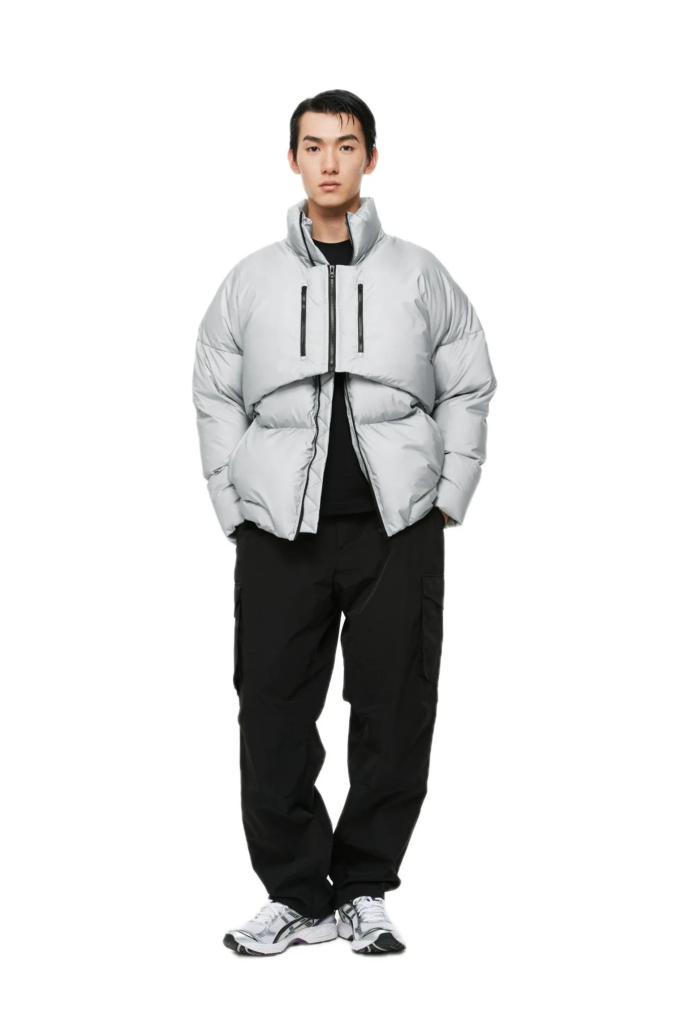 Sliver Metallic Fake Two-pieces Vest Padded Jacket