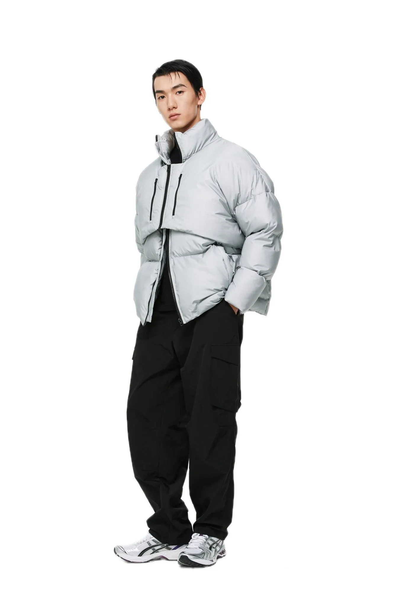 Sliver Metallic Fake Two-pieces Vest Padded Jacket