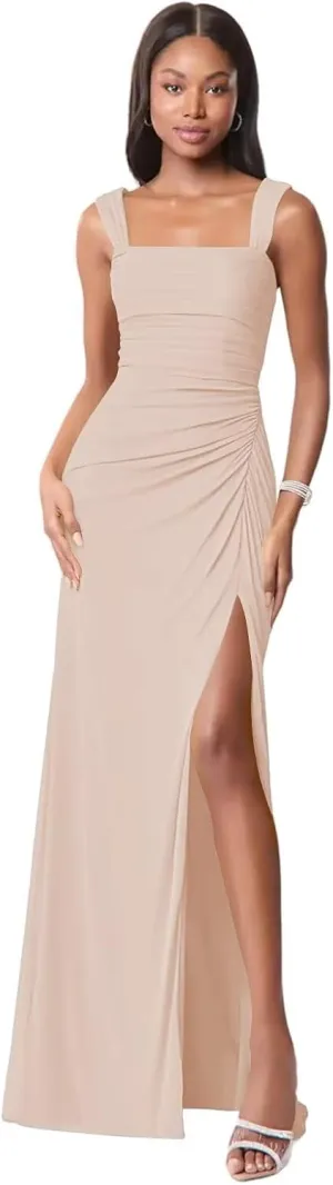 Square Neck Bridesmaid Dresses with Slit 2025 Long Chiffon Formal Wedding Guest Dress Hi010