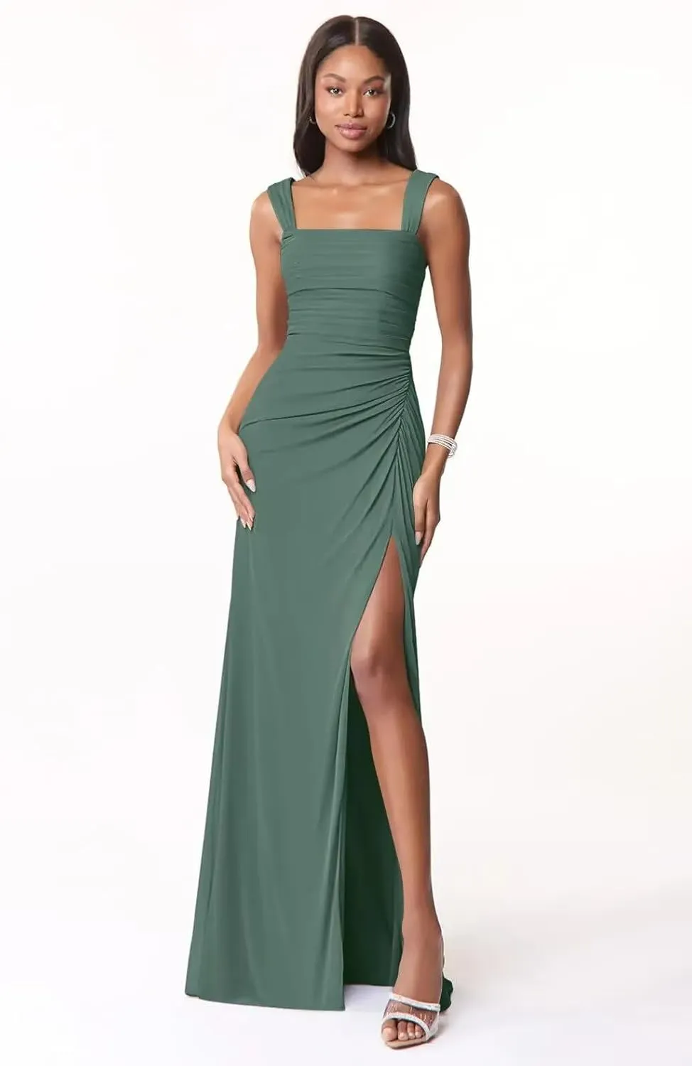 Square Neck Bridesmaid Dresses with Slit 2025 Long Chiffon Formal Wedding Guest Dress Hi010