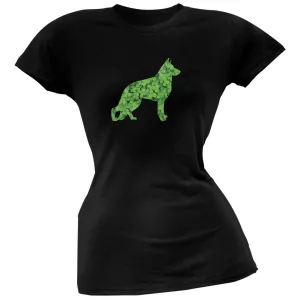 St. Patricks Day - German Shepherds Shamrock Black Soft Juniors T-Shirt