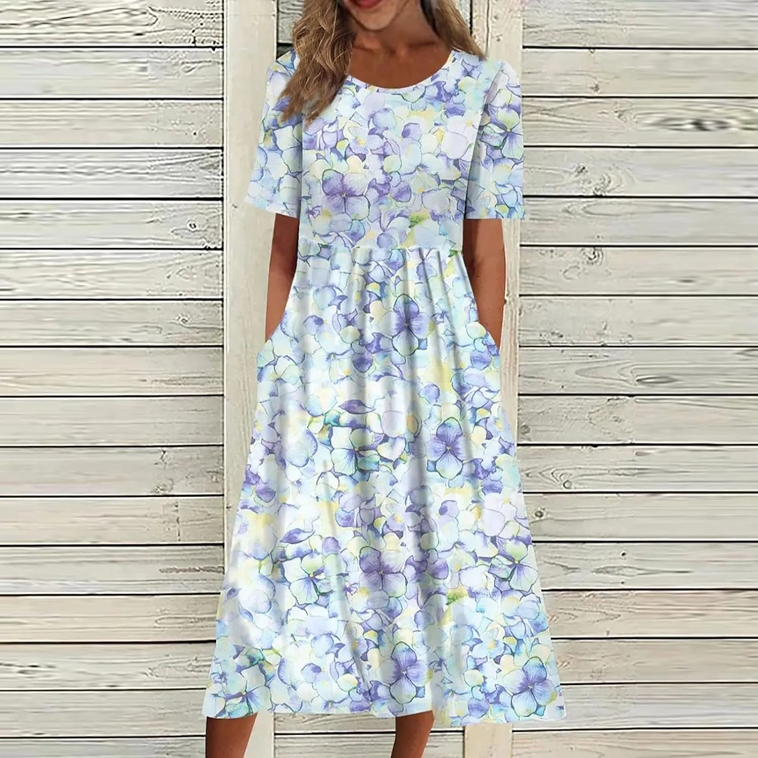 Summer Dresses for Women 2024 Boho Floral Dress Short Sleeve Flowy A Line Swing Midi Dresses Cruise Beach Vacation Sundresses