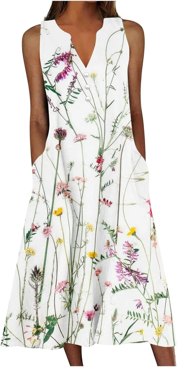 Summer Dresses for Women 2025 Casual Floral Midi Dress Holiday Beach Trendy Sundresses Plus Size Long Maxi Sun Dress