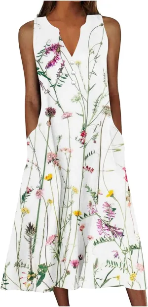 Summer Dresses for Women 2025 Casual Floral Midi Dress Holiday Beach Trendy Sundresses Plus Size Long Maxi Sun Dress