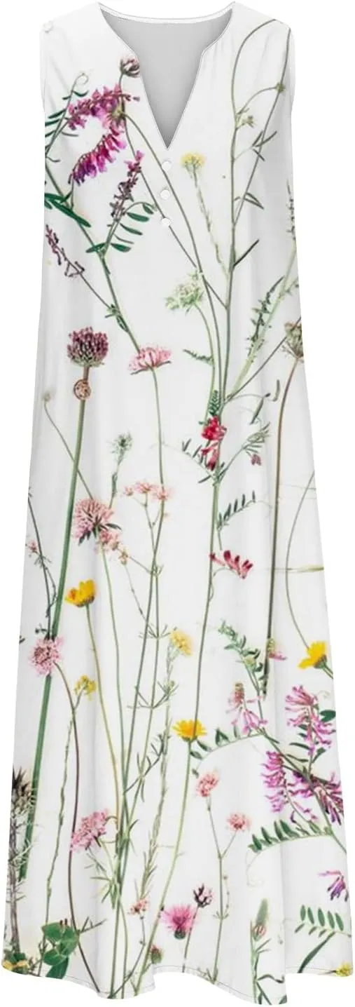 Summer Dresses for Women 2025 Casual Floral Midi Dress Holiday Beach Trendy Sundresses Plus Size Long Maxi Sun Dress