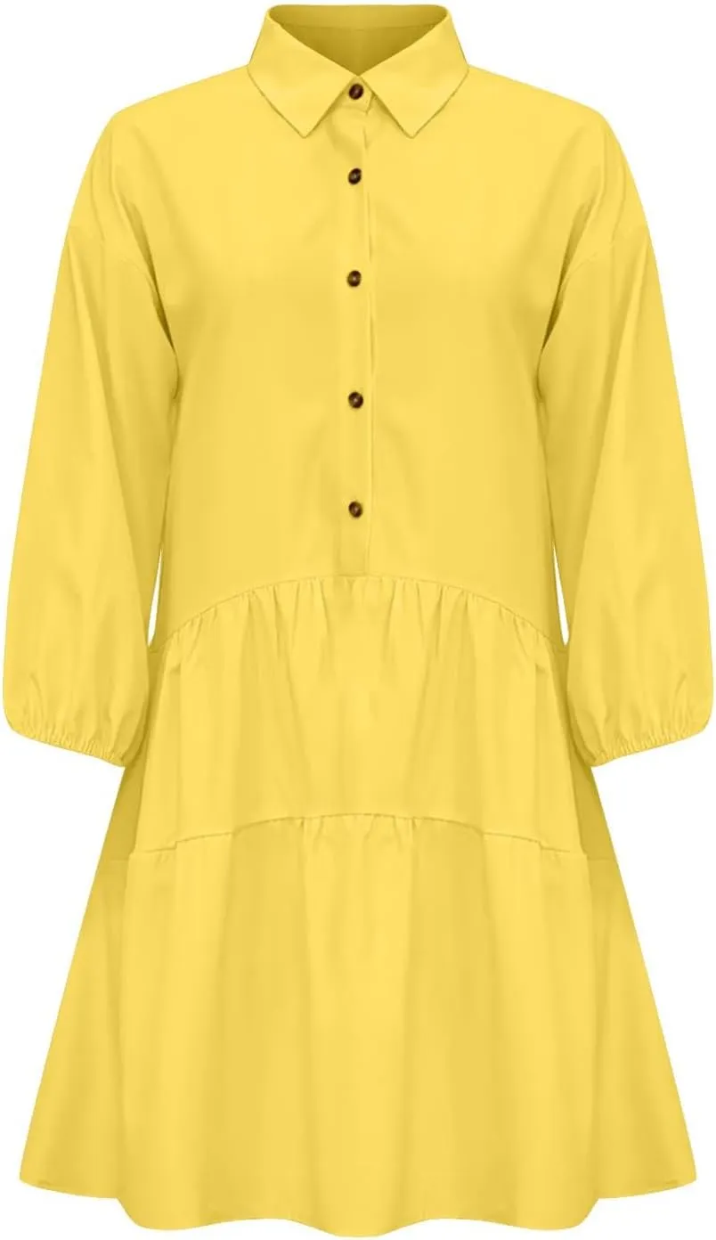 Sundresses for Women Maxi Fall Long Puff Sleeve 2024 Bubble Midi Button Down Casual Babydoll Plus Size Summer Dress
