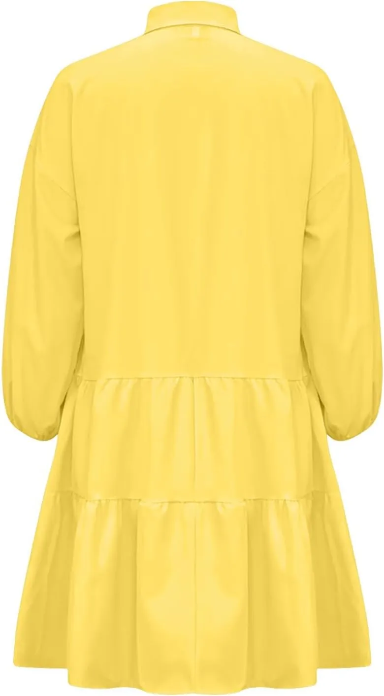 Sundresses for Women Maxi Fall Long Puff Sleeve 2024 Bubble Midi Button Down Casual Babydoll Plus Size Summer Dress