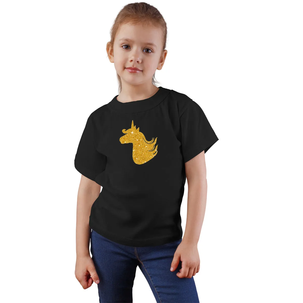 Unicorn Black Gold Cotton T-shirts for Kids and Adults