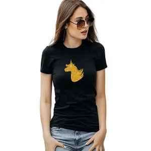 Unicorn Black Gold Cotton T-shirts for Kids and Adults