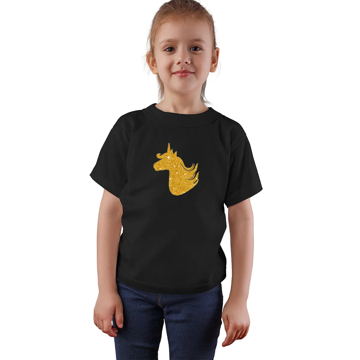 Unicorn Black Gold Cotton T-shirts for Kids and Adults