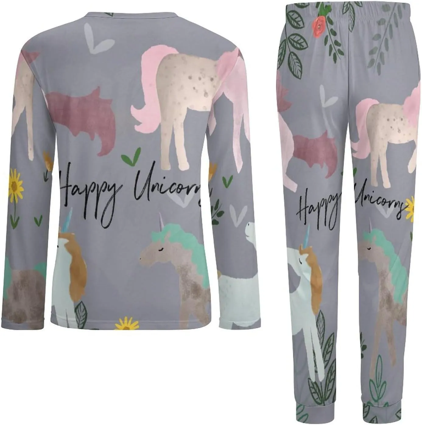 Unicorrn Clipart Men's Pajama Set Loungewear 2 Piece Sleepwear Long Sleeve T-Shirt Sleep Pants