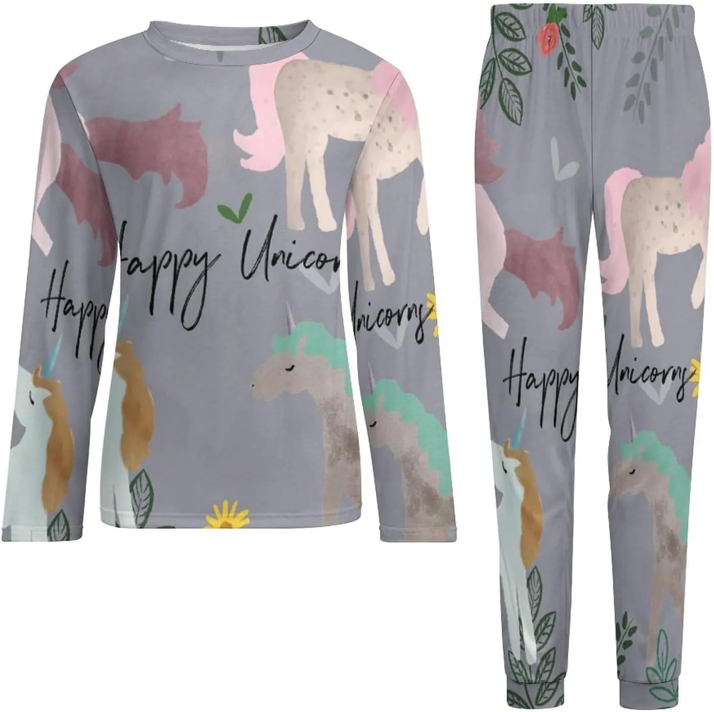 Unicorrn Clipart Men's Pajama Set Loungewear 2 Piece Sleepwear Long Sleeve T-Shirt Sleep Pants