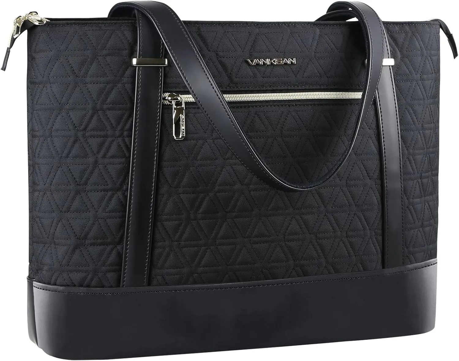 VANKEAN Laptop Bag for Women, 15.6 Inch Work Bag Waterproof Computer Shoulder Bag with USB Port, Large Tote Bag for Work Business Travel, Quilted Black
