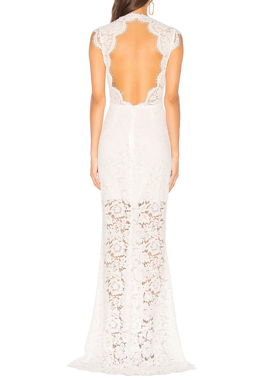 White Estelle Open Back Eyelash Lace Wedding Dress (Pre-loved)