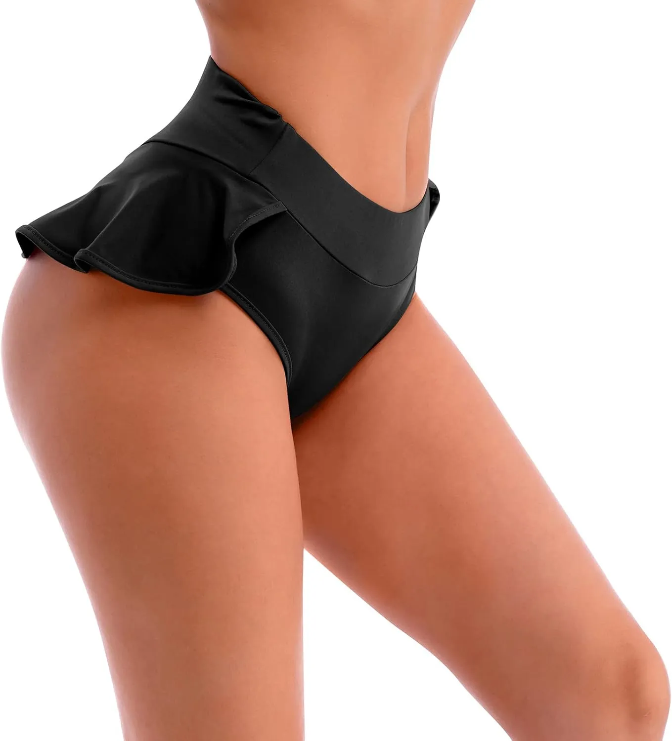 Women High Waist Ruffle Yoga Shorts Gym Workout Rave Booty Dance Mini Hot Pants Bottoms Active Skirted Panties