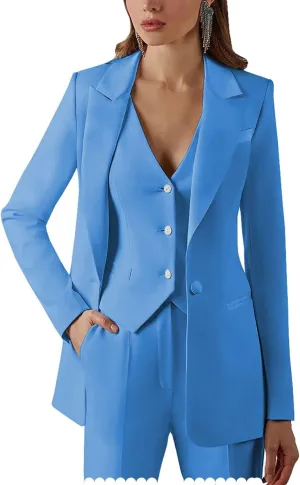 Women Suits Office Work 3 Pieces Set Lady Blazer Formal Business Suit Wedding Tuxedos Party (Blazer Vest Pants)