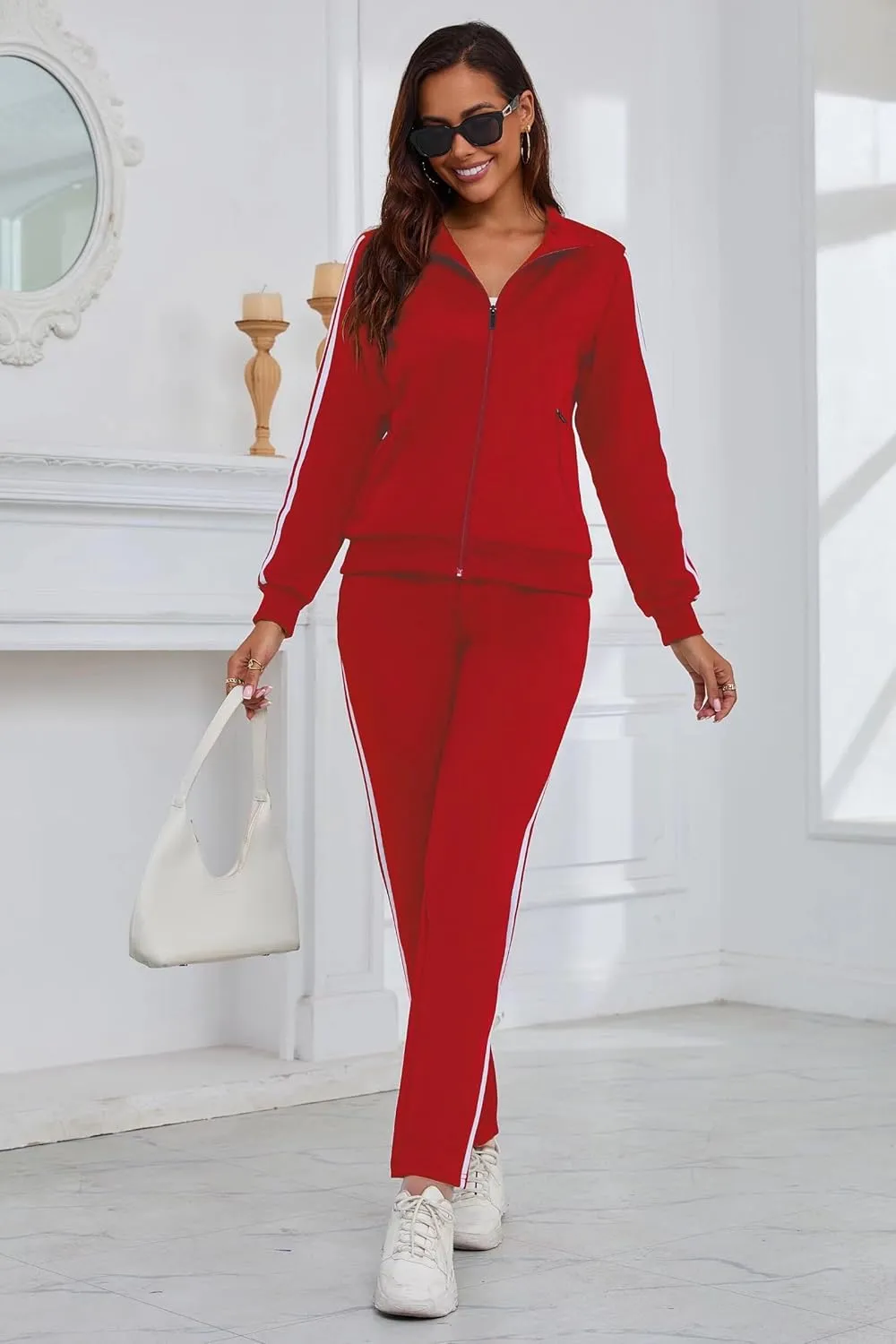 Women's 2 Piece Tracksuit Long Sleeve Track Suits Full Zip Lounge Set Sweatsuits Outfits