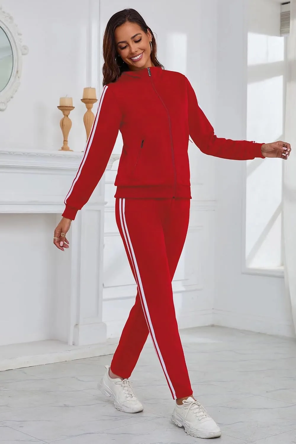 Women's 2 Piece Tracksuit Long Sleeve Track Suits Full Zip Lounge Set Sweatsuits Outfits