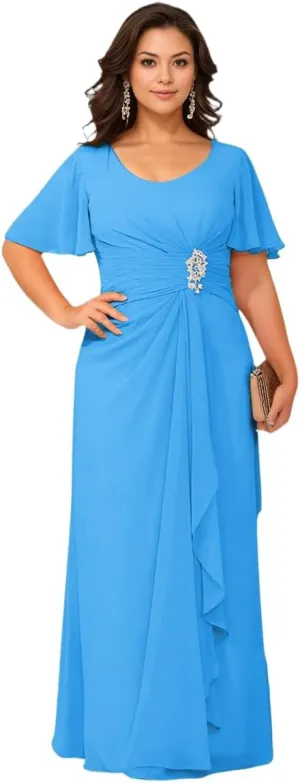 Women's Chiffon Mother of The Bride Dresses with Flutter Sleeves 2025 Ruffles A line Formal Evening Gowns