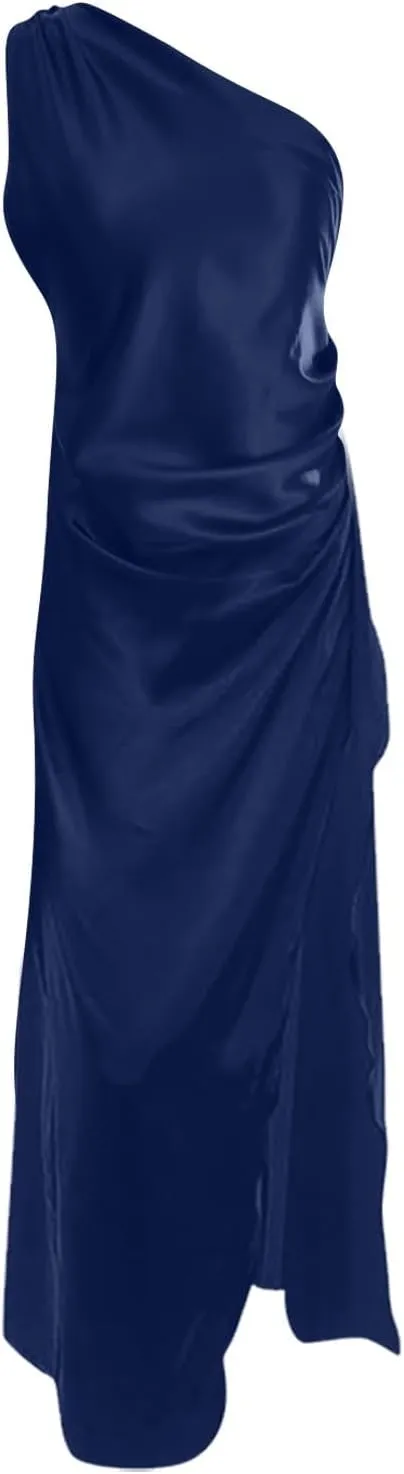 Women's Flowy Dresses Elegant Trendy Cold Shoulder Split Solid Color Bodycon Prom Party Cocktail Maxi Dress 2025, S-XL