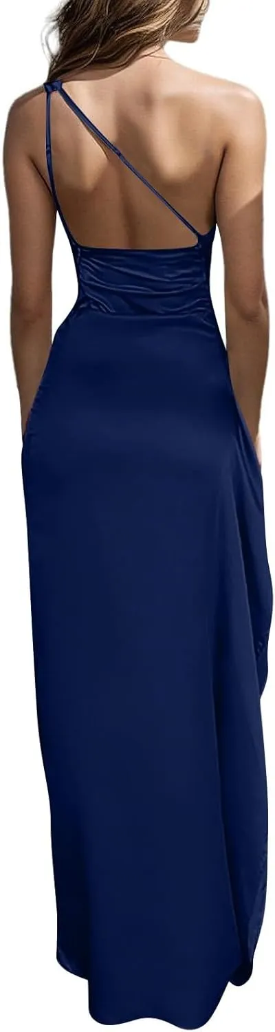 Women's Flowy Dresses Elegant Trendy Cold Shoulder Split Solid Color Bodycon Prom Party Cocktail Maxi Dress 2025, S-XL