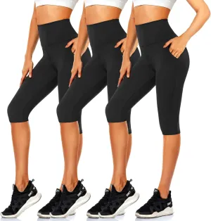 Women's Knee Length Leggings-High Waisted Capri Pants Biker Shorts for Women Yoga Workout Exercise Short Casual Summer