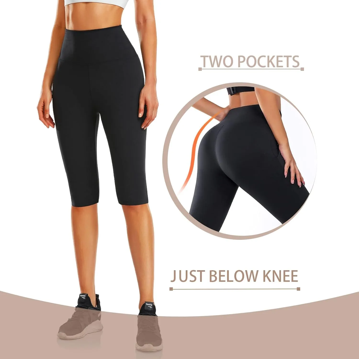 Women's Knee Length Leggings-High Waisted Capri Pants Biker Shorts for Women Yoga Workout Exercise Short Casual Summer