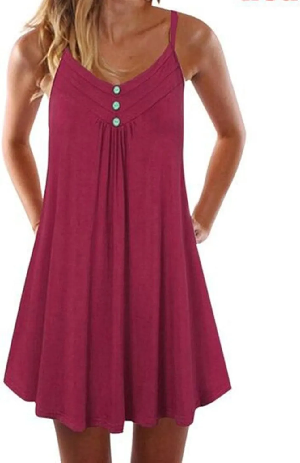 Womens Spaghetti Strap Button Front Mini Dress Casual Sleeveless Flowy A Line Sundress for Summer Vacation 2025