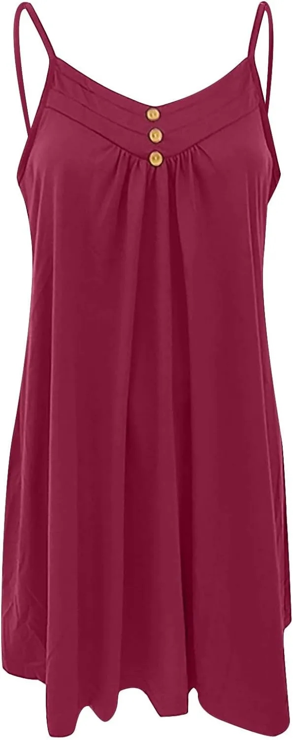 Womens Spaghetti Strap Button Front Mini Dress Casual Sleeveless Flowy A Line Sundress for Summer Vacation 2025