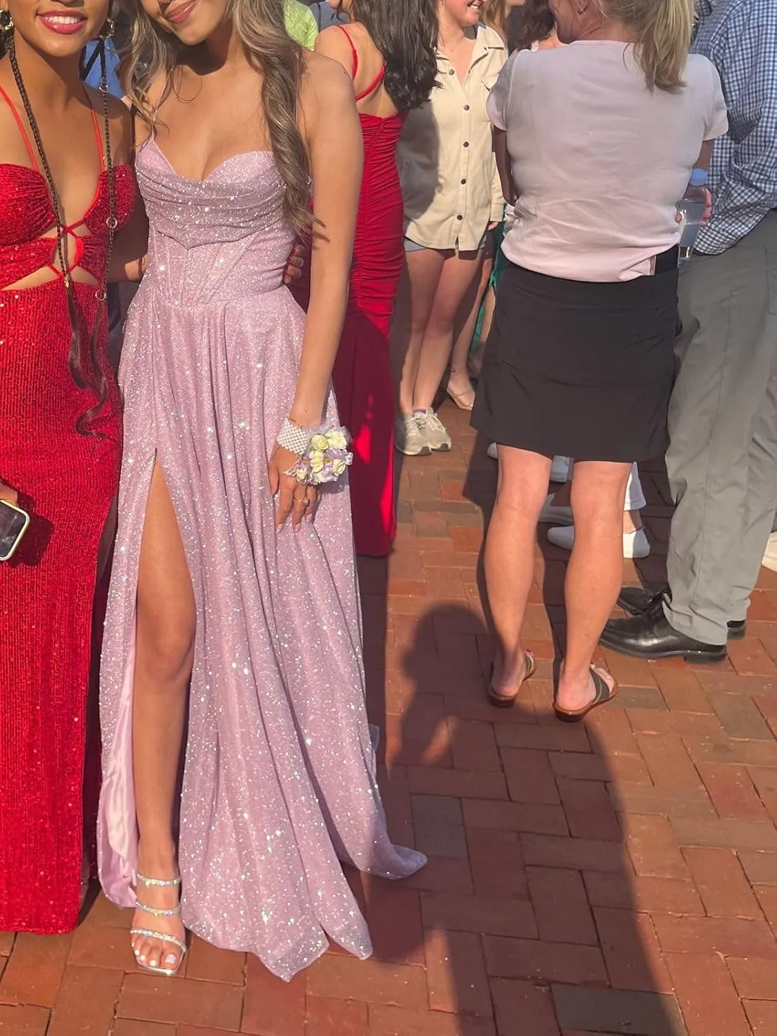 Women's Spaghetti Straps Glitter Tulle Prom Dress with Slit Cowl Neck A-line Long Evening Formal Gown