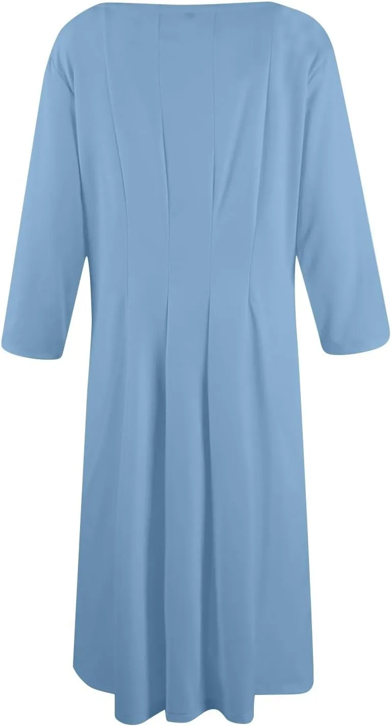 Women's Summer Dresses 2025 Casual Loose Trendy Crew Neck 3/4 Sleeve Solid Midi Dress Plus Size, S-3XL