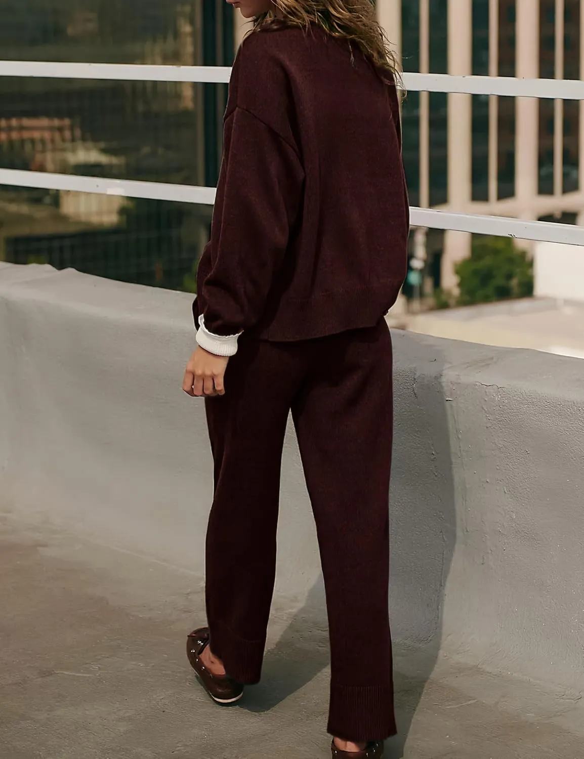 Womens Two Piece Sweater Sets Comfy Loungewear Set V-Neck Cardigan Pant Matching Pajama Sets Sweatsuit Outfits