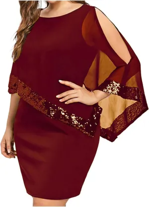 Women's Wedding Guest Dresses Summer Elegant Trendy V-Neck Sequin Solid Lace Prom Party Cocktail Dress, S-5XL