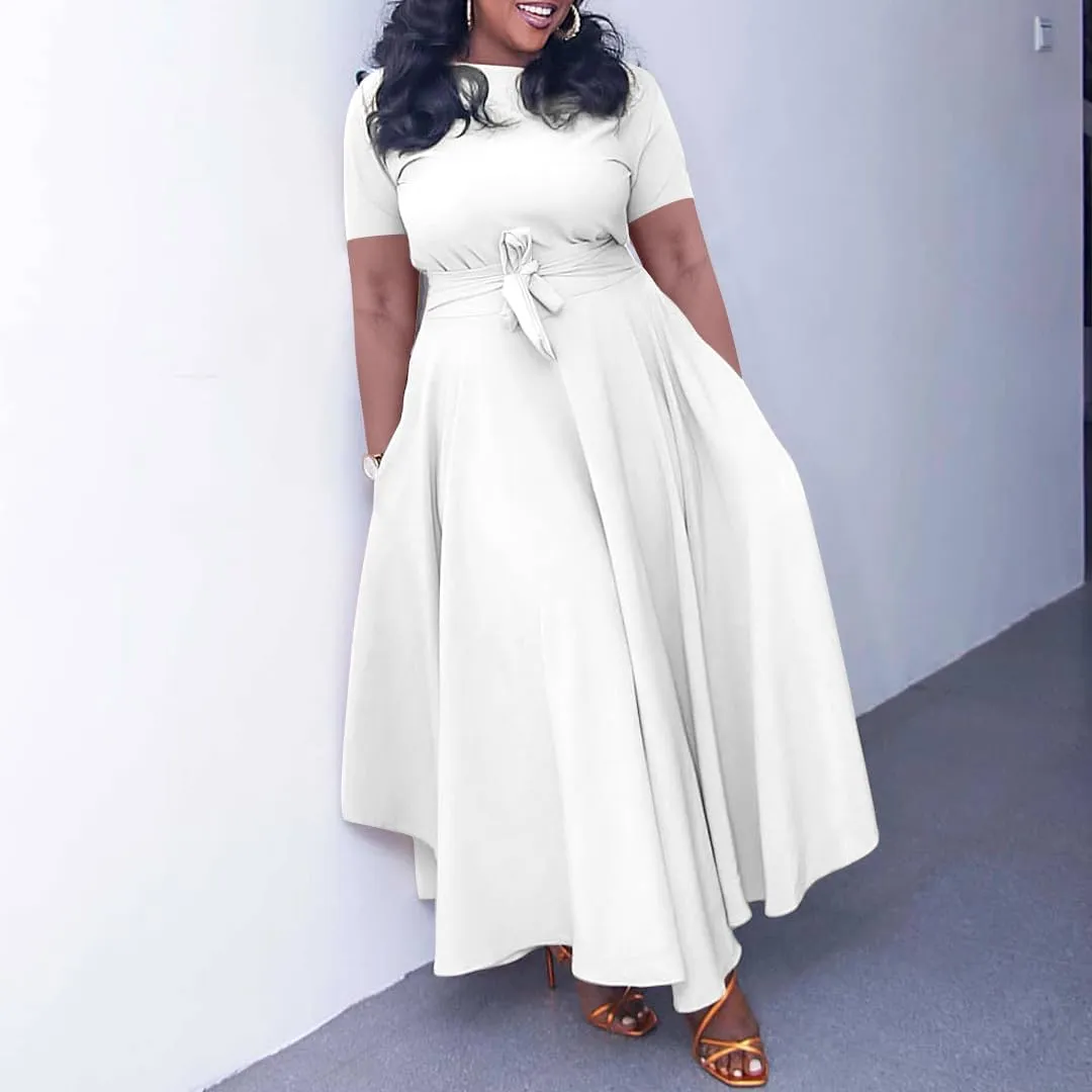 WUSENST Plus Size Formal Dresses for Curvy Women 3/4 Sleeve A-Line Flowy Printing Maxi Dress Pockets