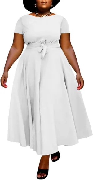 WUSENST Plus Size Formal Dresses for Curvy Women 3/4 Sleeve A-Line Flowy Printing Maxi Dress Pockets