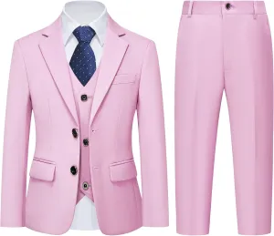 YND Boys 5 Piece Slim Fit Suit Set, Solid Formal Dresswear of Jacket Vest Pants Shirt and Tie
