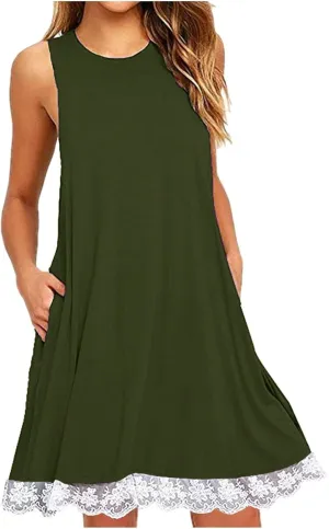 ZYXTIM Sundresses for Women 2024 Sleeveless Summer Dresses Casual Beach Dress Lace Hem Ruffle Tiered Tank Dress with Pockets